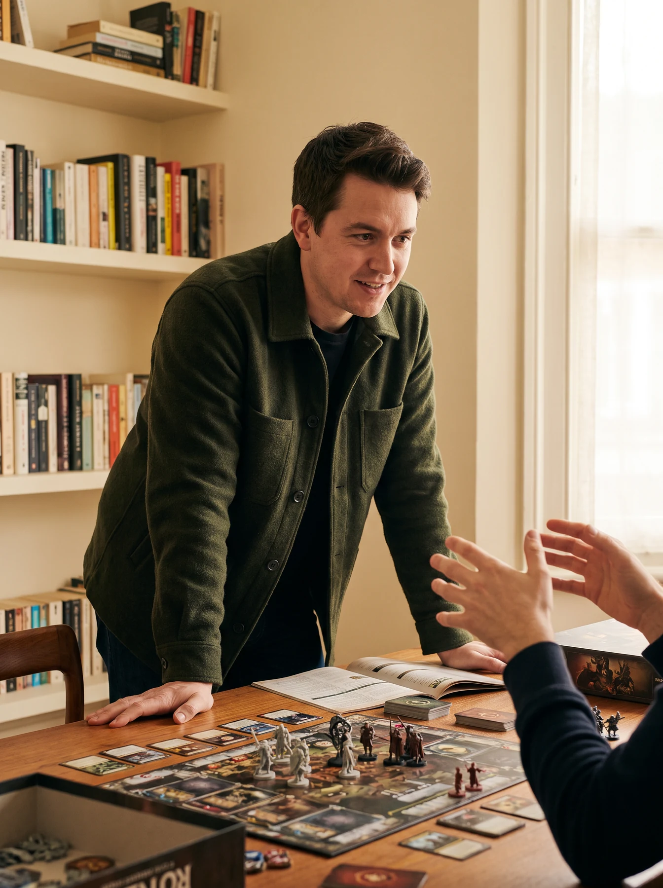 Player listening at board game table